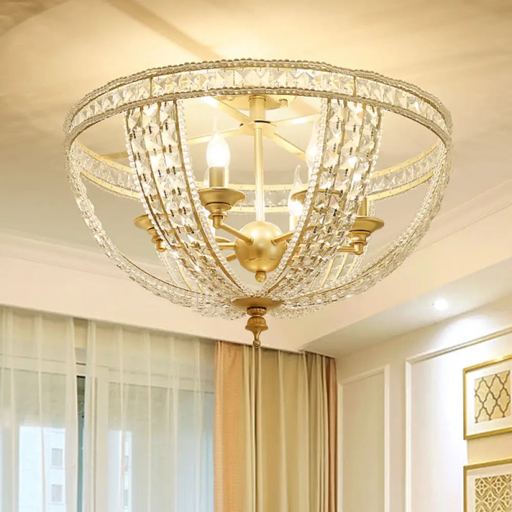 Traditional Gold Finish Crystal Strand Ceiling Light Fixture - 3/4 Lights Semi Mount 14’/18’