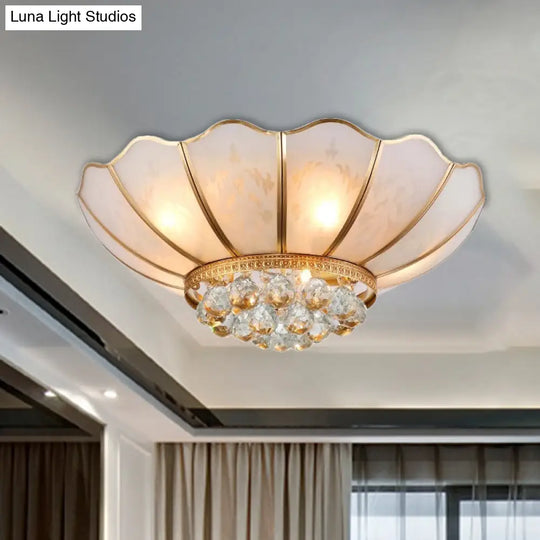 Traditional Gold Flared Flush Mount Ceiling Light With Crystal Accent 6 Lights And Beveled Glass
