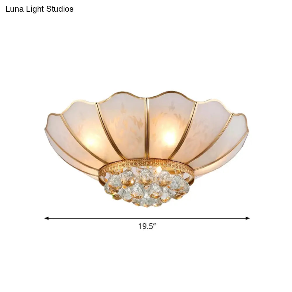 Traditional Gold Flared Flush Mount Ceiling Light With Crystal Accent 6 Lights And Beveled Glass