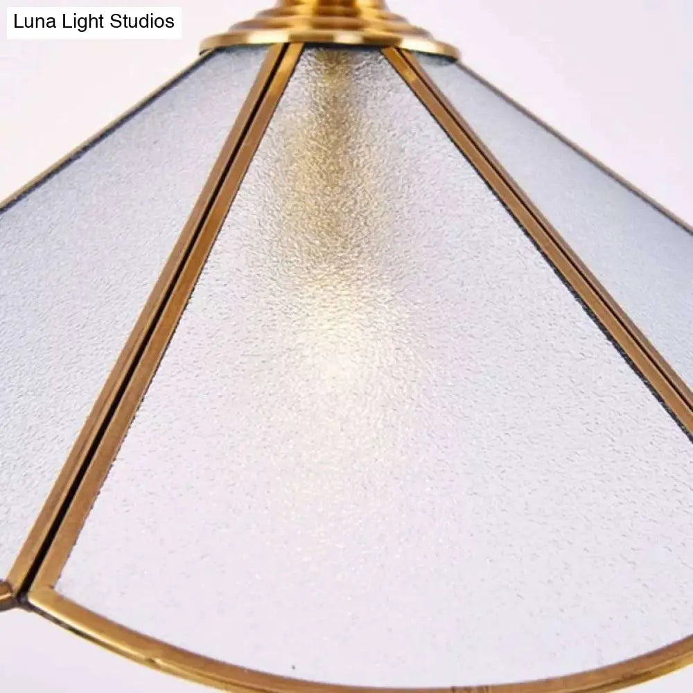 Traditional Gold Flared Suspension Pendant Lamp With Frosted Glass For Dining Room