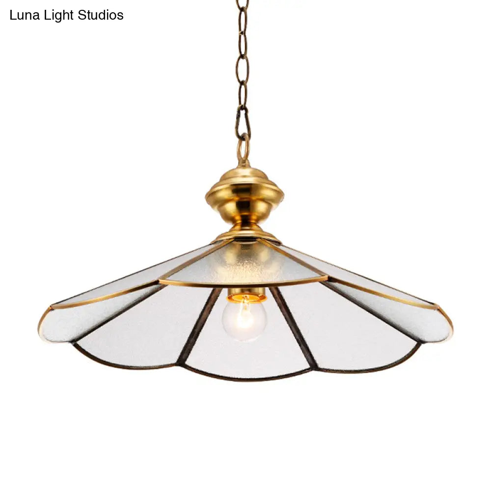 Traditional Gold Flared Suspension Pendant Lamp With Frosted Glass For Dining Room