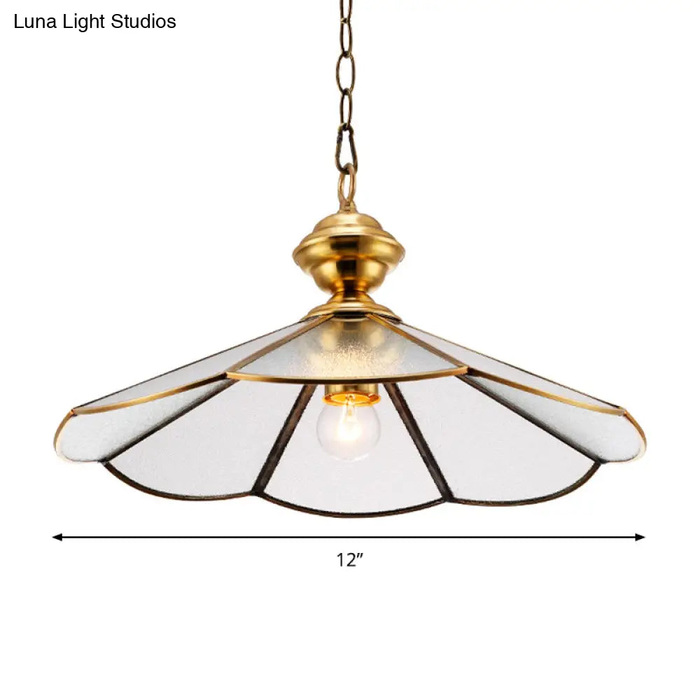 Traditional Gold Flared Suspension Pendant Lamp With Frosted Glass For Dining Room