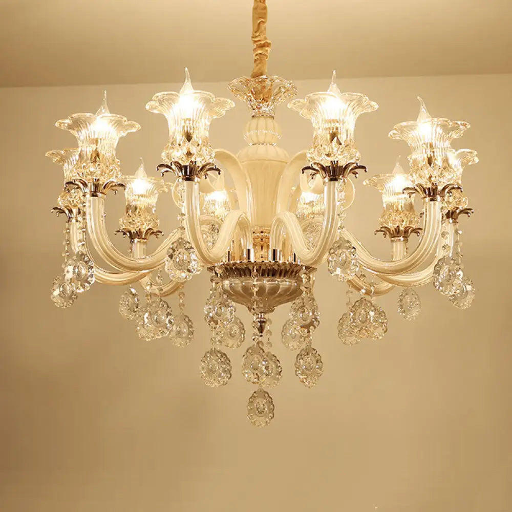 Traditional Gold Flower Chandelier Pendant Light With Clear K9 Crystal - 6/10 Heads Ideal For Living