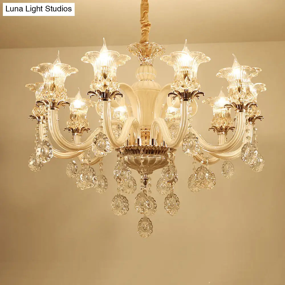 Traditional Gold Flower Chandelier Pendant Light With Clear K9 Crystal - 6/10 Heads Ideal For Living