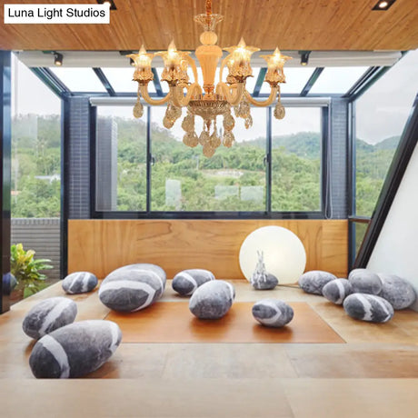 Traditional Gold Flower Chandelier Pendant Light With Clear K9 Crystal - 6/10 Heads Ideal For Living