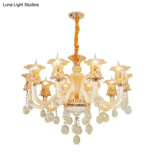 Traditional Gold Flower Chandelier Pendant Light With Clear K9 Crystal - 6/10 Heads Ideal For Living