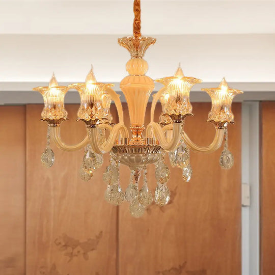 Traditional Gold Flower Chandelier Pendant Light With Clear K9 Crystal - 6/10 Heads Ideal For Living