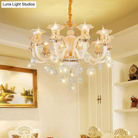 Traditional Gold Flower Chandelier Pendant Light With Clear K9 Crystal - 6/10 Heads Ideal For Living