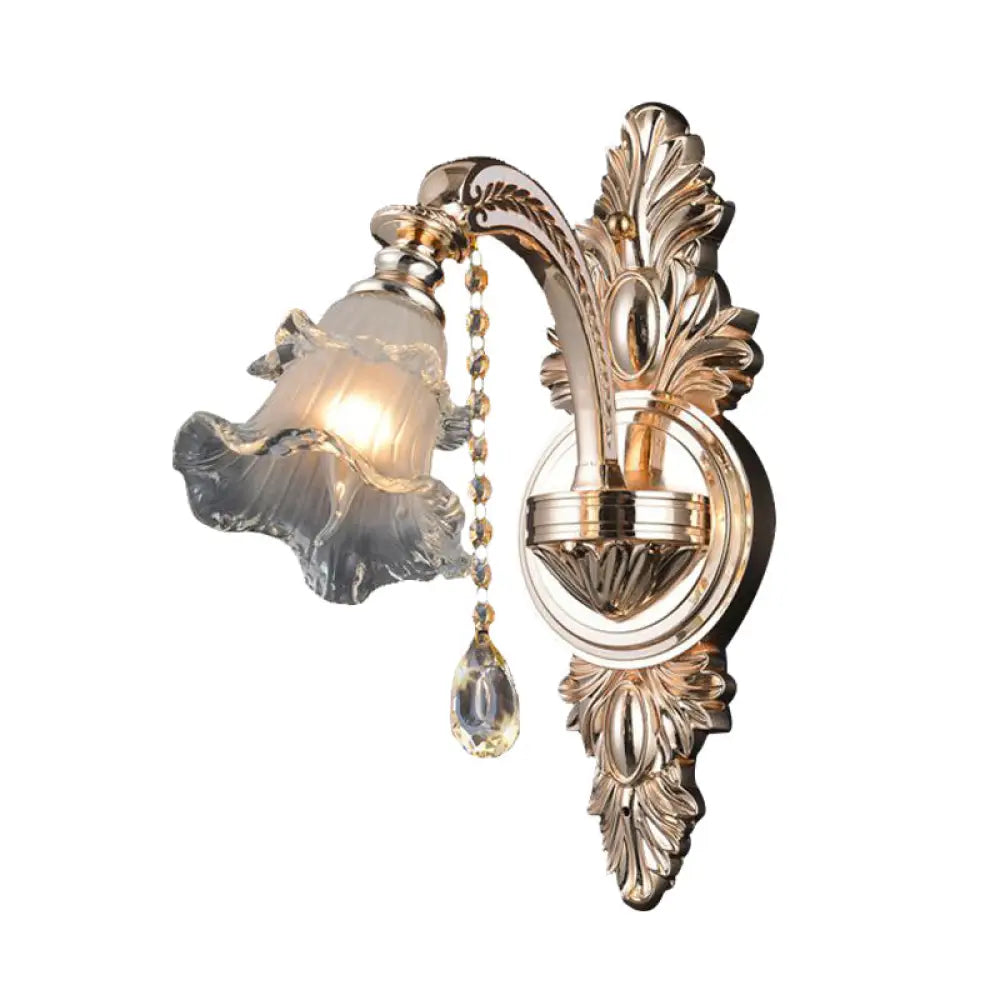 Traditional Gold Flower Crystal Sconce Elegant Wall Mounted Light For Living Room 1 /