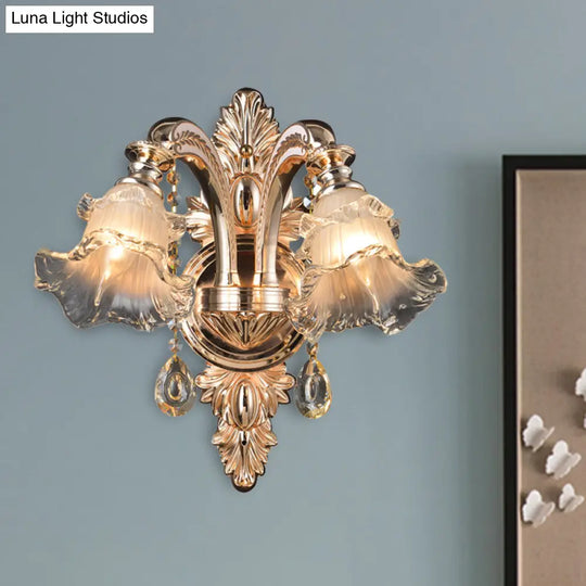 Traditional Gold Flower Crystal Sconce Elegant Wall Mounted Light For Living Room