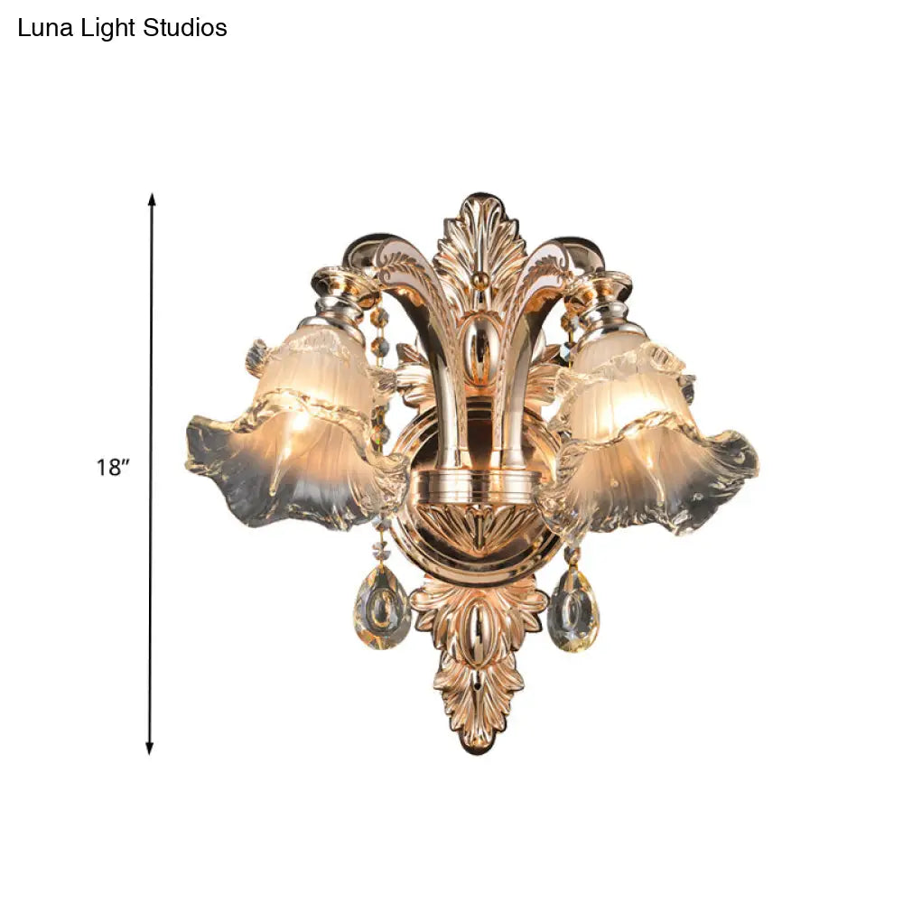 Traditional Gold Flower Crystal Sconce Elegant Wall Mounted Light For Living Room