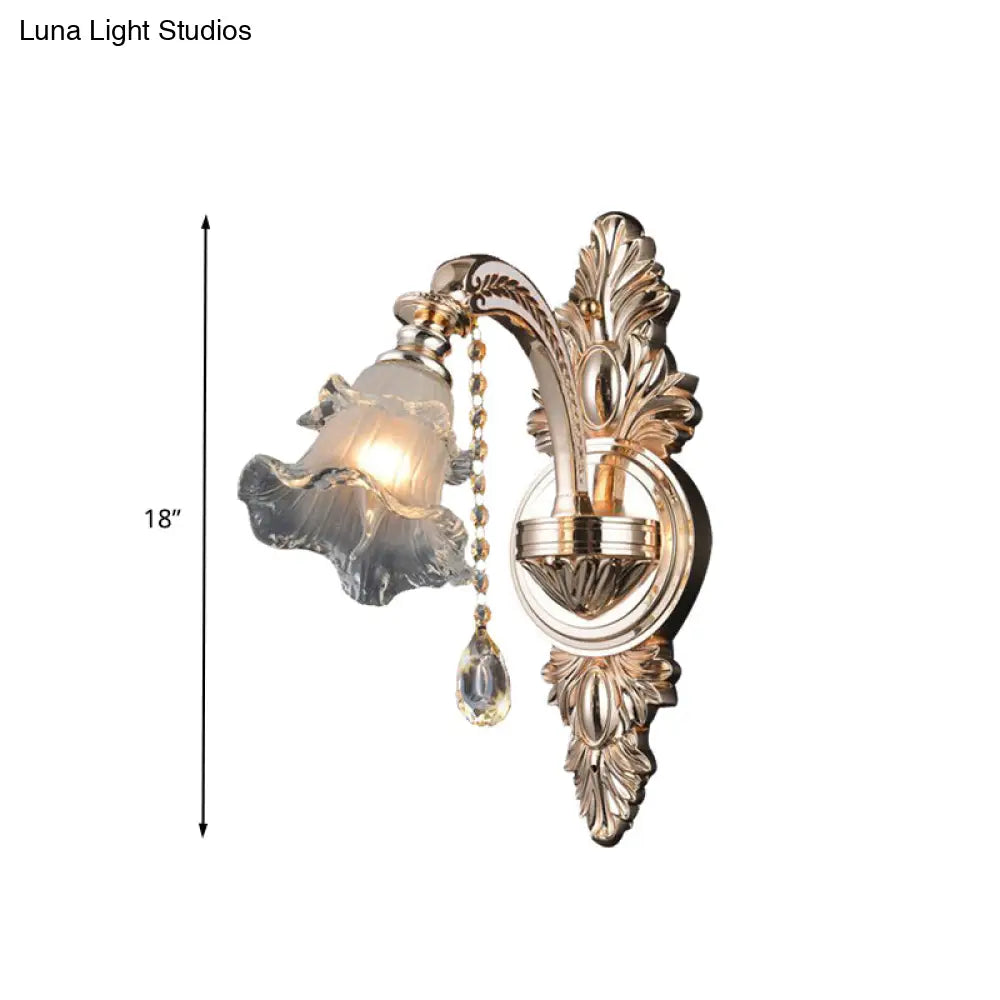 Traditional Gold Flower Crystal Sconce Elegant Wall Mounted Light For Living Room