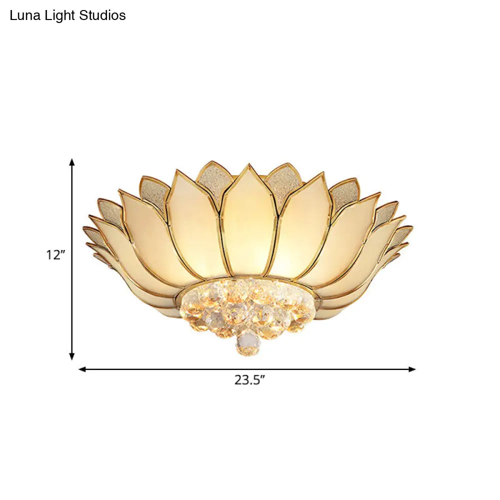 Traditional Gold Flush Mount Light With Scalloped Cream Glass Shades - 4/6 Lights 21.5/23.5 Wide