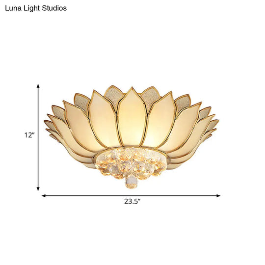 Traditional Gold Flush Mount Light With Scalloped Cream Glass Shades - 4/6 Lights 21.5/23.5 Wide