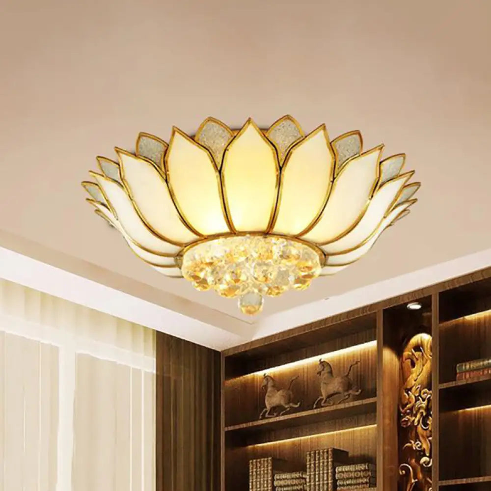 Traditional Gold Flush Mount Light With Scalloped Cream Glass Shades - 4/6 Lights 21.5’/23.5’