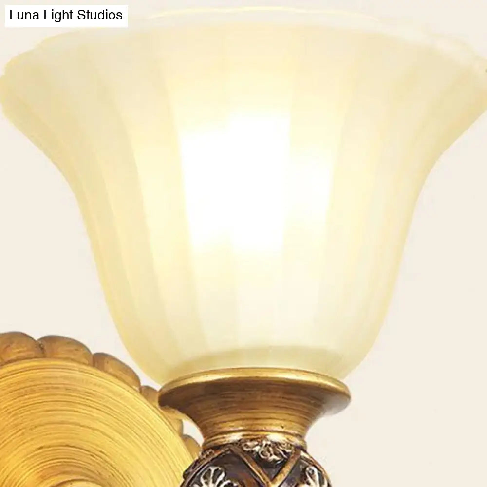 Traditional Gold Frosted Glass Vanity Light Fixture - 1/2/3 Lights Cup Shape/Bell Bathroom Wall