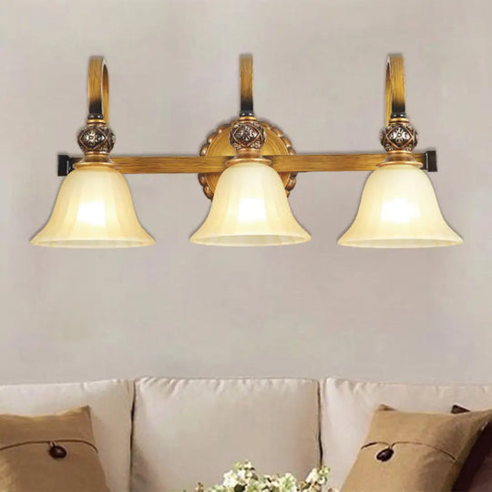 Traditional Gold Frosted Glass Vanity Light Fixture - 1/2/3 Lights Cup Shape/Bell Bathroom Wall