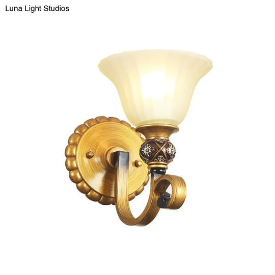 Traditional Gold Frosted Glass Vanity Light Fixture - 1/2/3 Lights Cup Shape/Bell Bathroom Wall