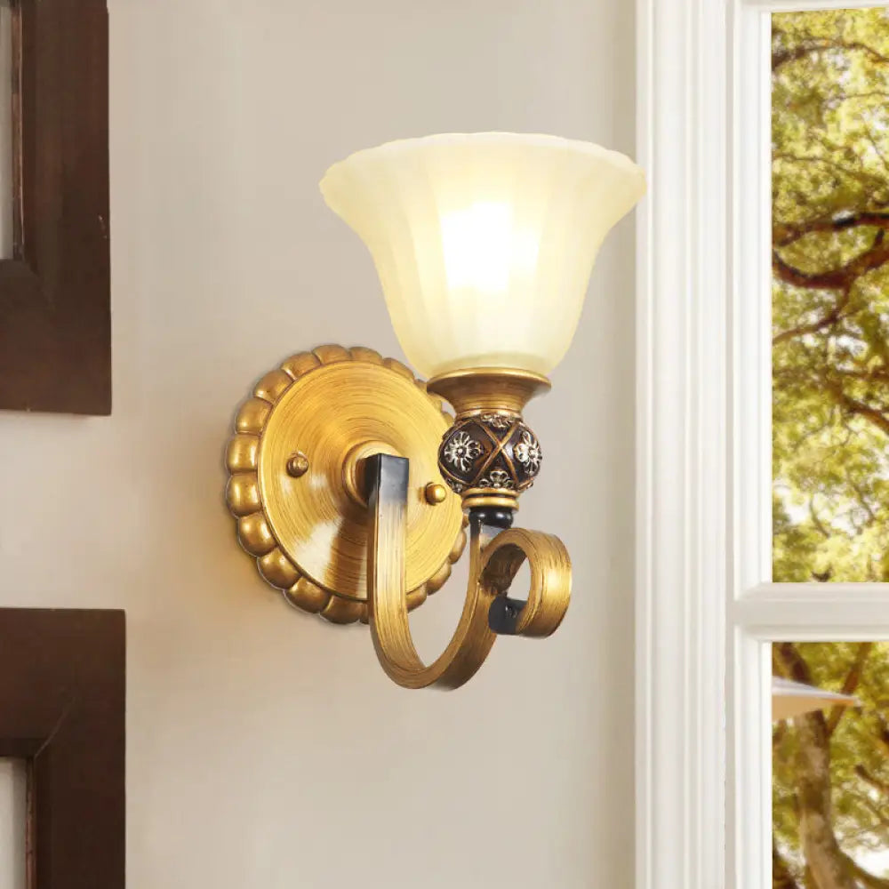 Traditional Gold Frosted Glass Vanity Light Fixture - 1/2/3 Lights Cup Shape/Bell Bathroom Wall