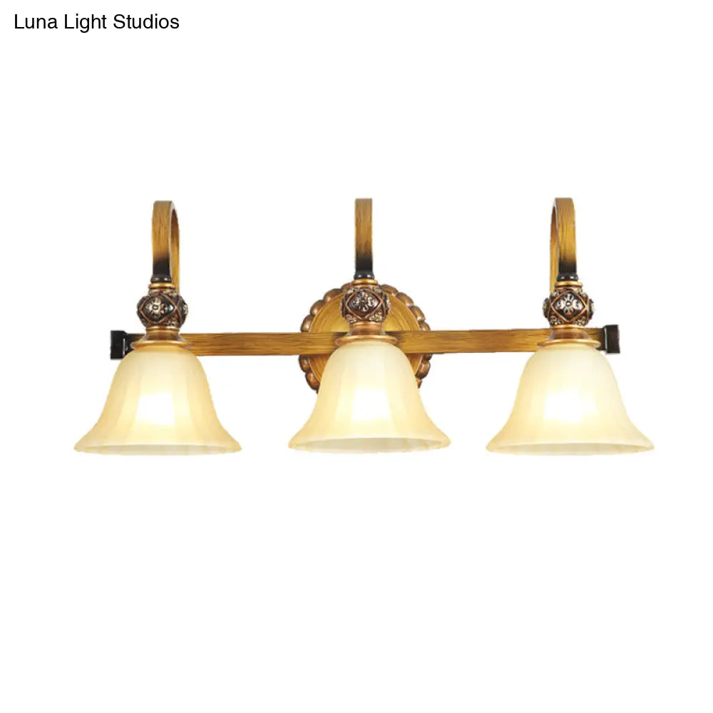 Traditional Gold Frosted Glass Vanity Light Fixture - 1/2/3 Lights Cup Shape/Bell Bathroom Wall