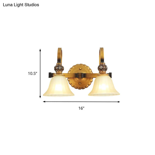 Traditional Gold Frosted Glass Vanity Light Fixture - 1/2/3 Lights Cup Shape/Bell Bathroom Wall