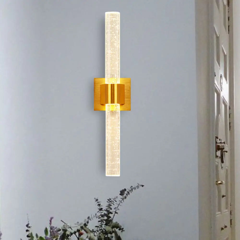 Traditional Gold Led Wall Sconce With Clear Bubble Crystal - Linear Bedroom Lighting Fixture 1 /