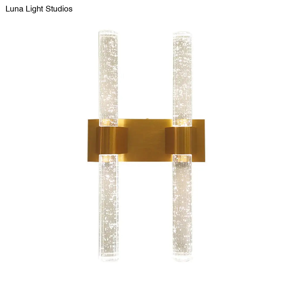 Traditional Gold Led Wall Sconce With Clear Bubble Crystal - Linear Bedroom Lighting Fixture