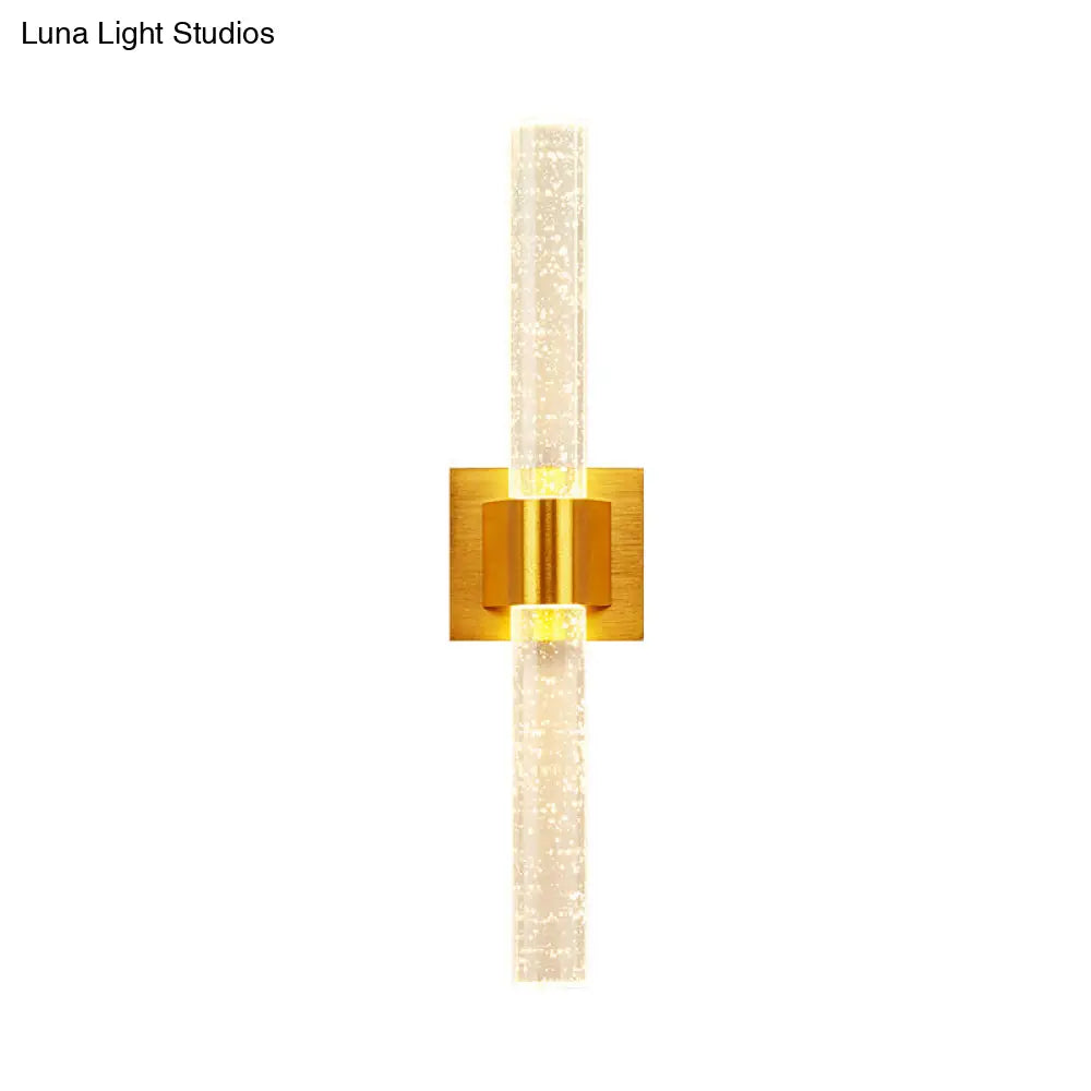 Traditional Gold Led Wall Sconce With Clear Bubble Crystal - Linear Bedroom Lighting Fixture