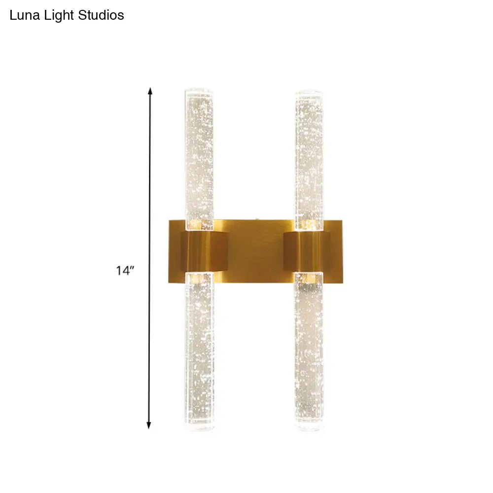 Traditional Gold Led Wall Sconce With Clear Bubble Crystal - Linear Bedroom Lighting Fixture