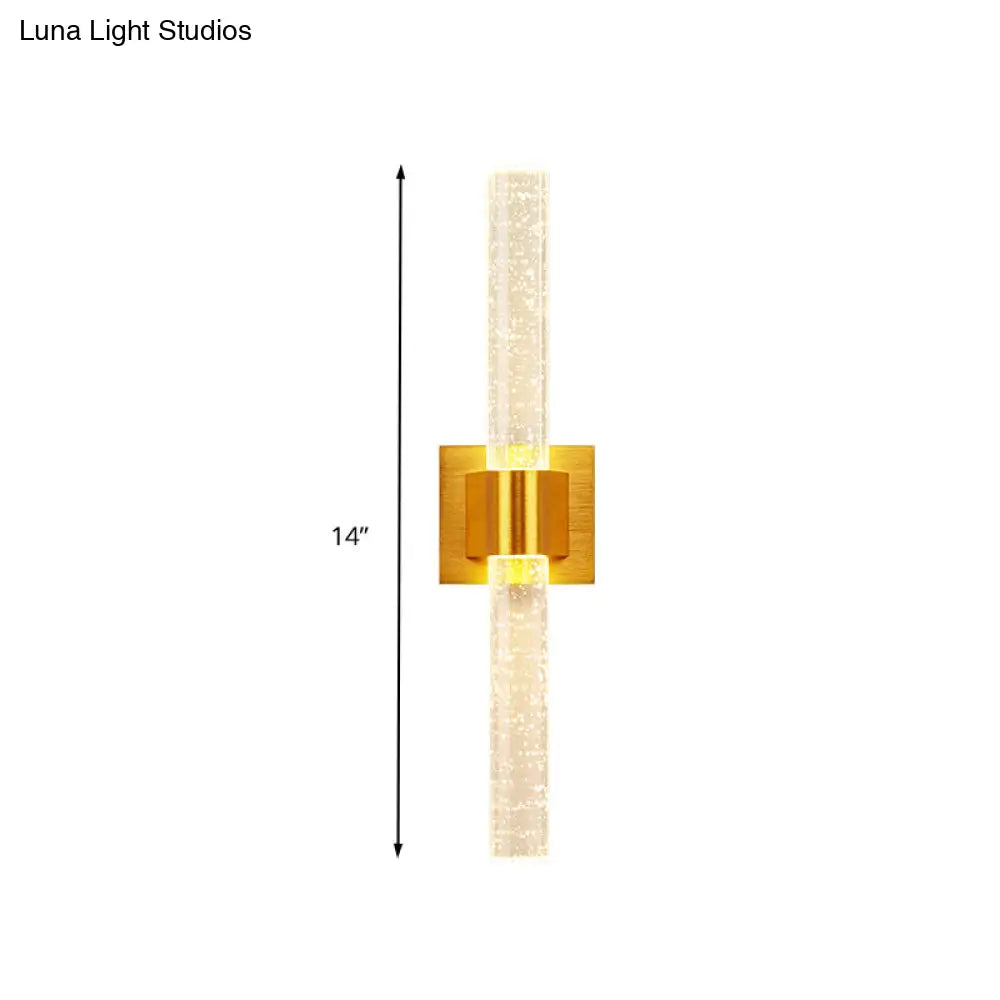 Traditional Gold Led Wall Sconce With Clear Bubble Crystal - Linear Bedroom Lighting Fixture