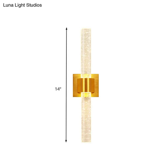 Traditional Gold Led Wall Sconce With Clear Bubble Crystal - Linear Bedroom Lighting Fixture