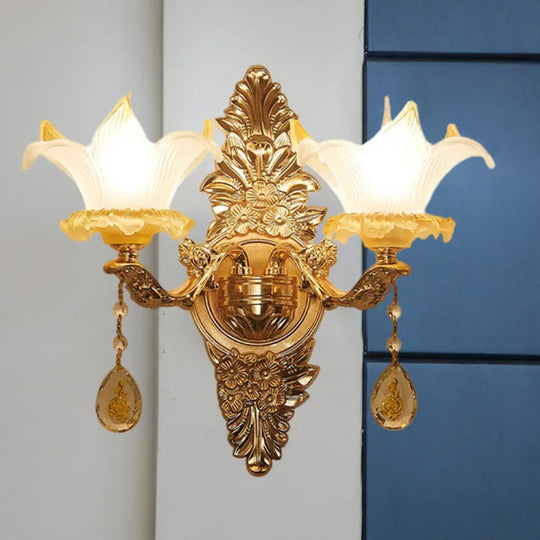 Traditional Gold Lily Wall Lamp With Ribbed Glass - Perfect Living Room Light 2 /