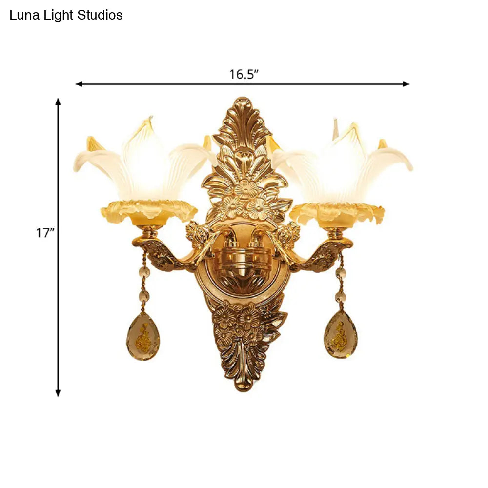 Traditional Gold Lily Wall Lamp With Ribbed Glass - Perfect Living Room Light