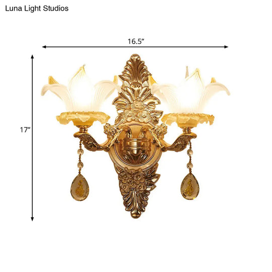 Traditional Gold Lily Wall Lamp With Ribbed Glass - Perfect Living Room Light