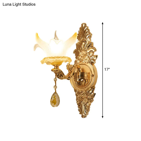 Traditional Gold Lily Wall Lamp With Ribbed Glass - Perfect Living Room Light