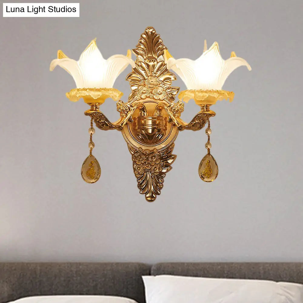 Traditional Gold Lily Wall Lamp With Ribbed Glass - Perfect Living Room Light