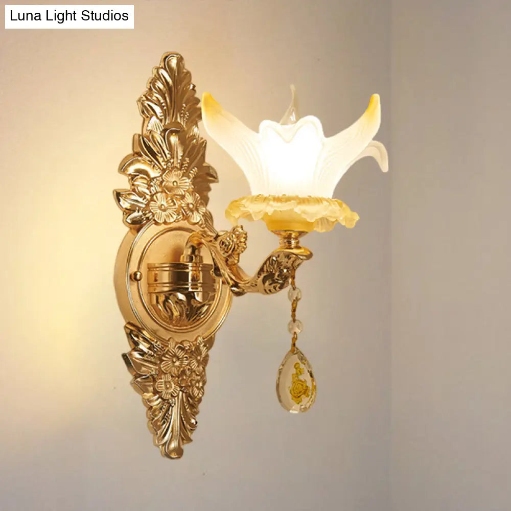 Traditional Gold Lily Wall Lamp With Ribbed Glass - Perfect Living Room Light