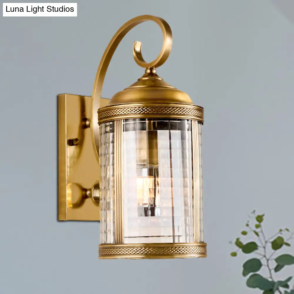 Traditional Gold Metal Birdcage Wall Mounted Light With Clear Glass Shade For Porch