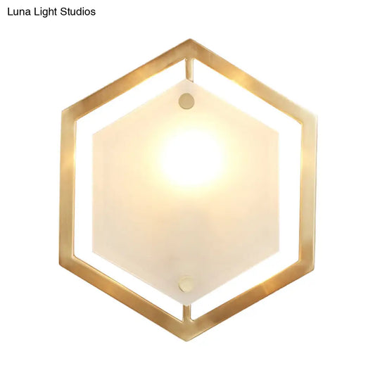 Traditional Gold Metal Hexagon Sconce Lamp - 1 Head Wall Lighting Fixture For Hallway