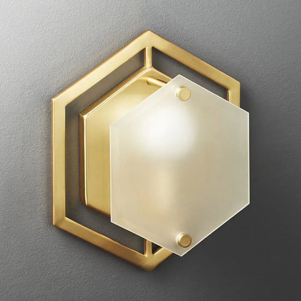 Traditional Gold Metal Hexagon Sconce Lamp - 1 Head Wall Lighting Fixture For Hallway