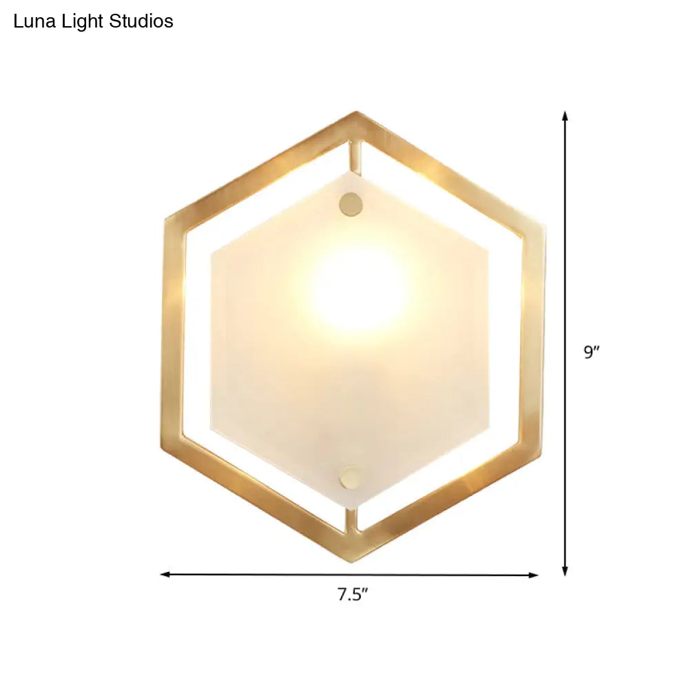 Traditional Gold Metal Hexagon Sconce Lamp - 1 Head Wall Lighting Fixture For Hallway