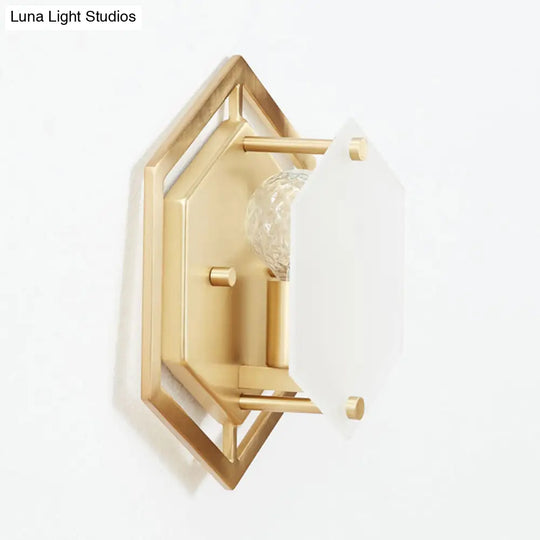 Traditional Gold Metal Hexagon Sconce Lamp - 1 Head Wall Lighting Fixture For Hallway