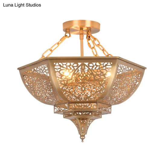 Traditional Gold Metal Semi Flush Mount Light - Bowl Dining Room Ceiling Fixture