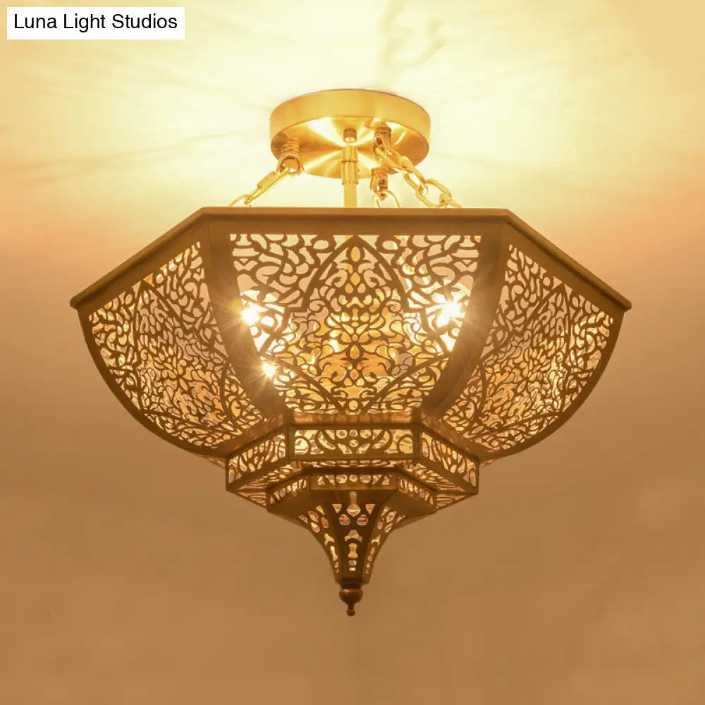 Traditional Gold Metal Semi Flush Mount Light - Bowl Dining Room Ceiling Fixture