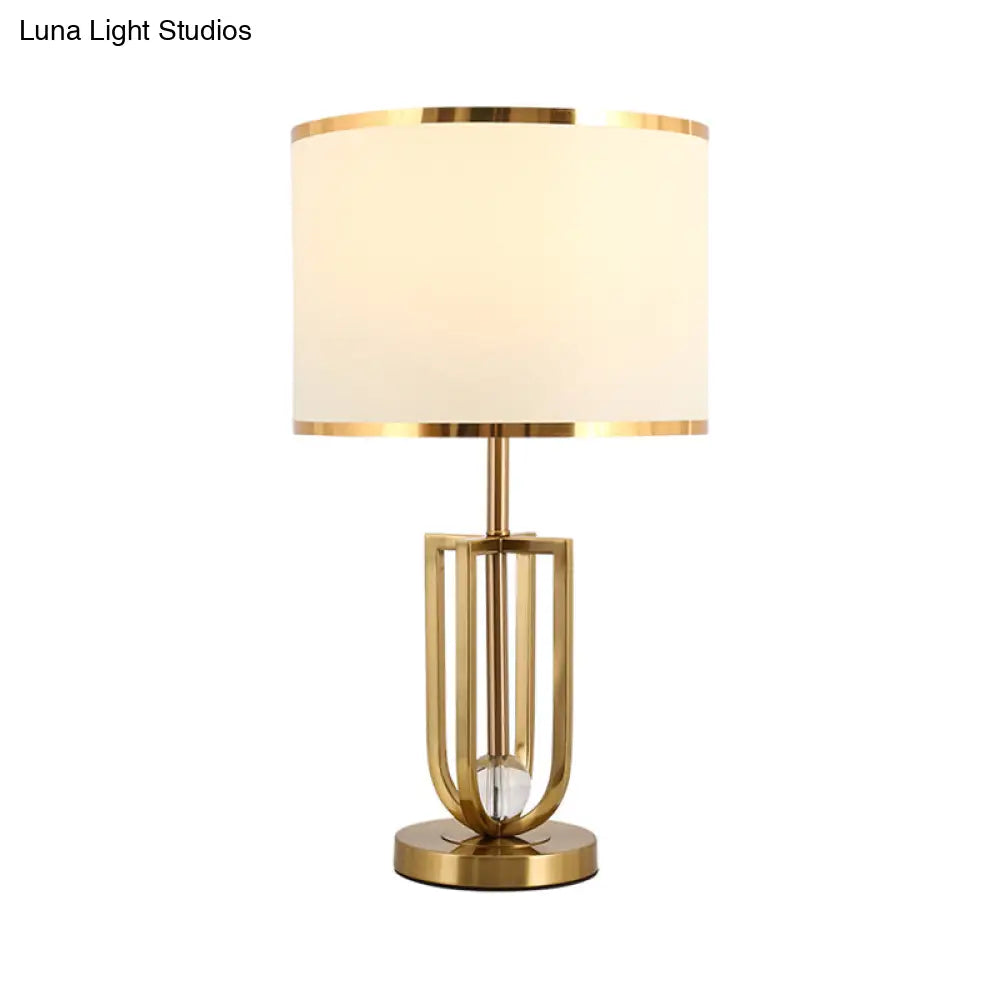 Traditional Gold Metal Table Lamp With Intersected Frame And White Fabric Shade