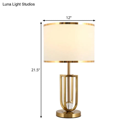 Traditional Gold Metal Table Lamp With Intersected Frame And White Fabric Shade