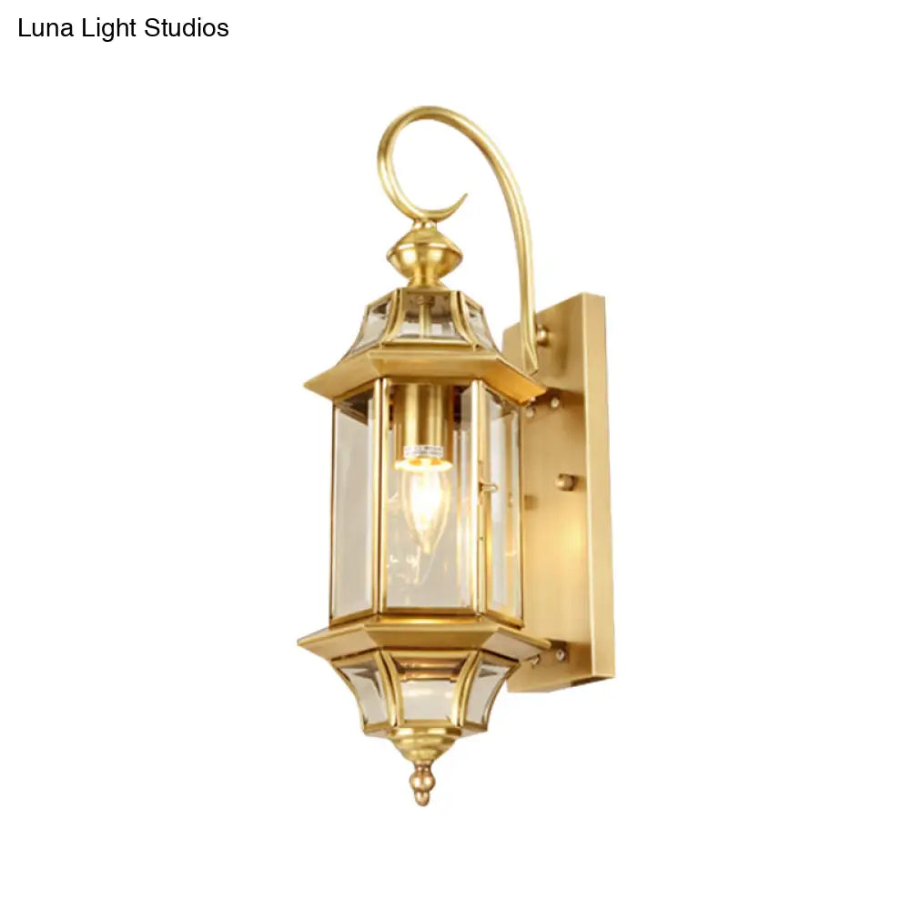 Traditional Gold Metal Wall Lamp With Clear Glass Shade For Living Room