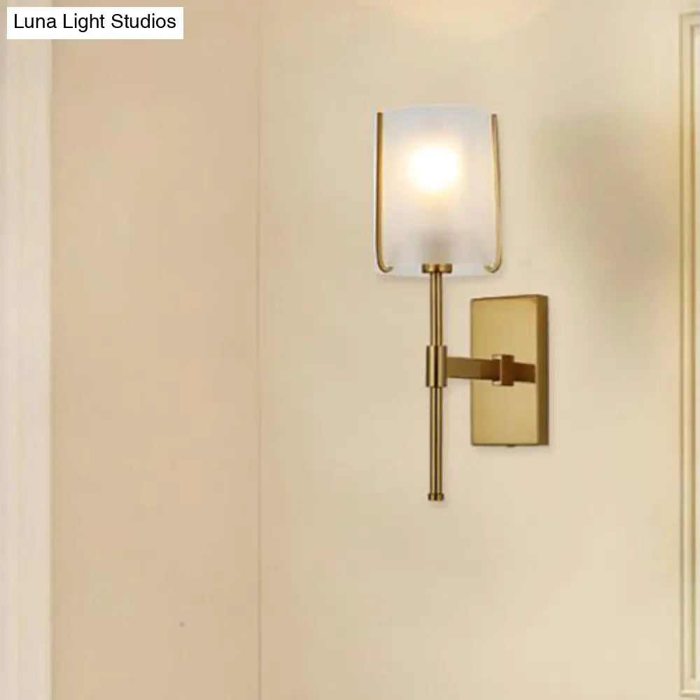 Traditional Gold Metal Wall Light With Frosted Glass - Bedroom Led Mount