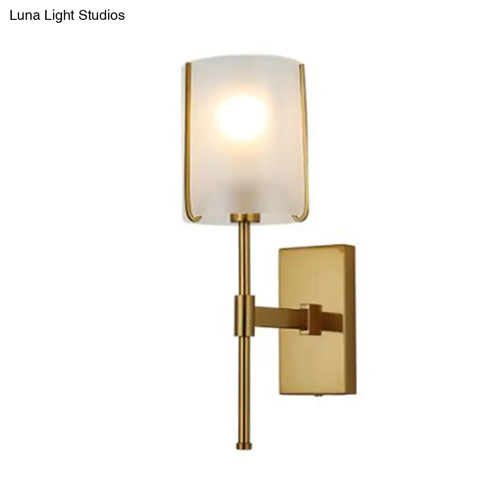 Traditional Gold Metal Wall Light With Frosted Glass - Bedroom Led Mount