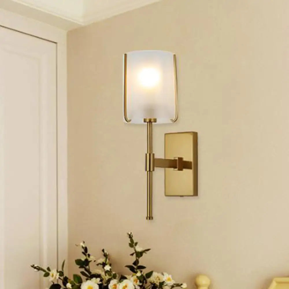 Traditional Gold Metal Wall Light With Frosted Glass - Bedroom Led Mount